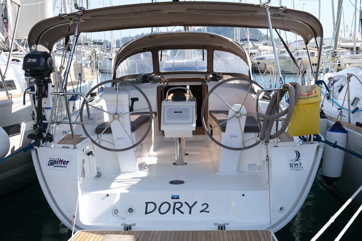 Cockpit of Dory 2, a Bavaria Cruiser 34 sailboat at Fethiye, Turkey