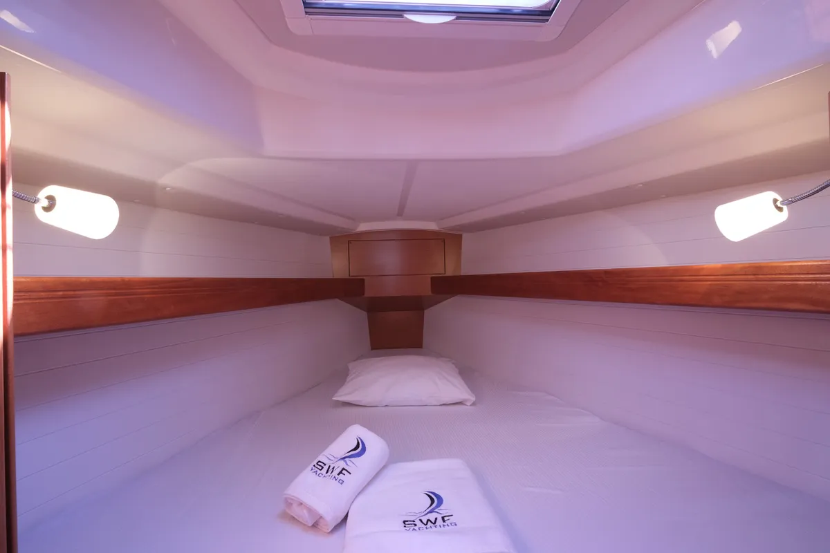Cabin on Dory 2, a Bavaria Cruiser 34 sailboat at Fethiye, Turkey