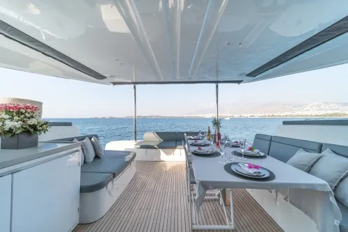 Deck of KaLiMar, a Lagoon 50 catamaran at Athens, Greece