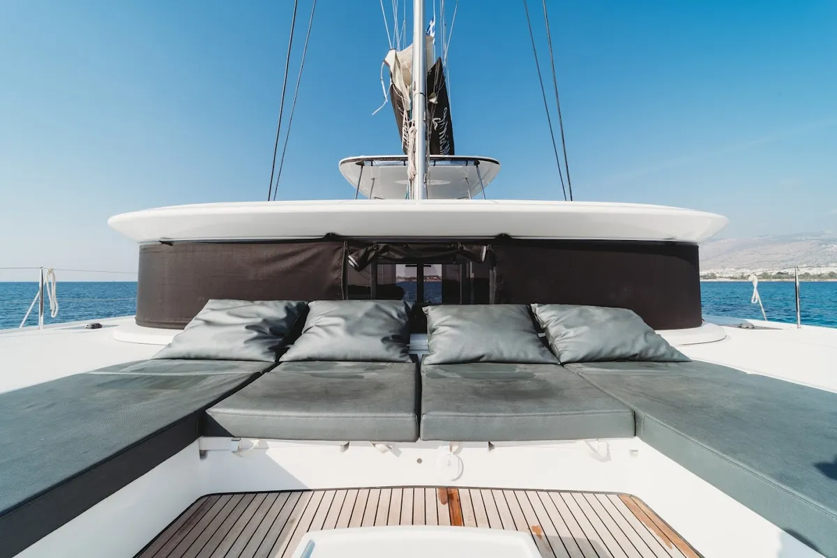 Deck of KaLiMar, a Lagoon 50 catamaran at Athens, Greece