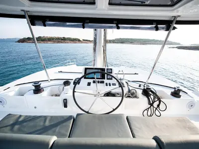 Cockpit of KaLiMar, a Lagoon 50 catamaran at Athens, Greece