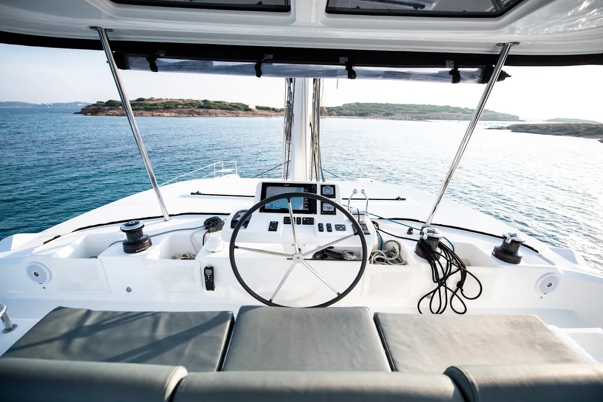 Cockpit of KaLiMar, a Lagoon 50 catamaran at Athens, Greece