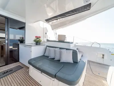 Deck of KaLiMar, a Lagoon 50 catamaran at Athens, Greece