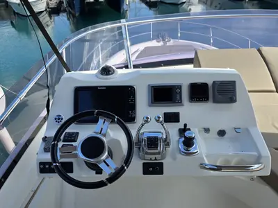 Cockpit of Very Bery, a Prestige 550 Fly motorboat at Primošten, Croatia