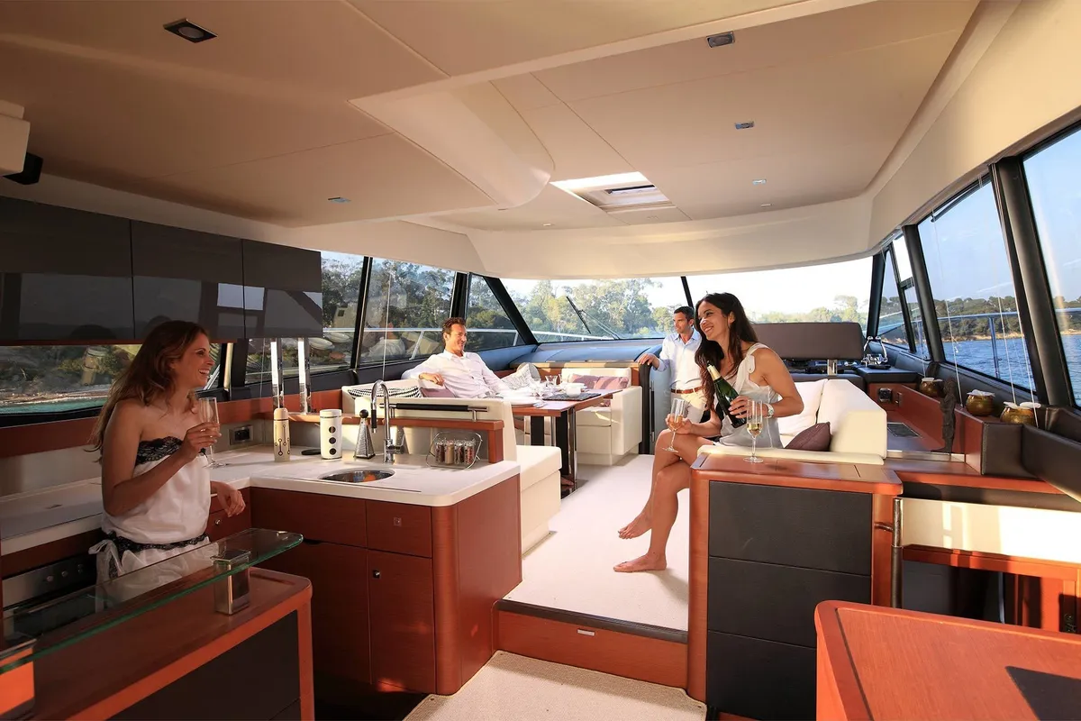 Salon of Very Bery, a Prestige 550 Fly motorboat at Primošten, Croatia