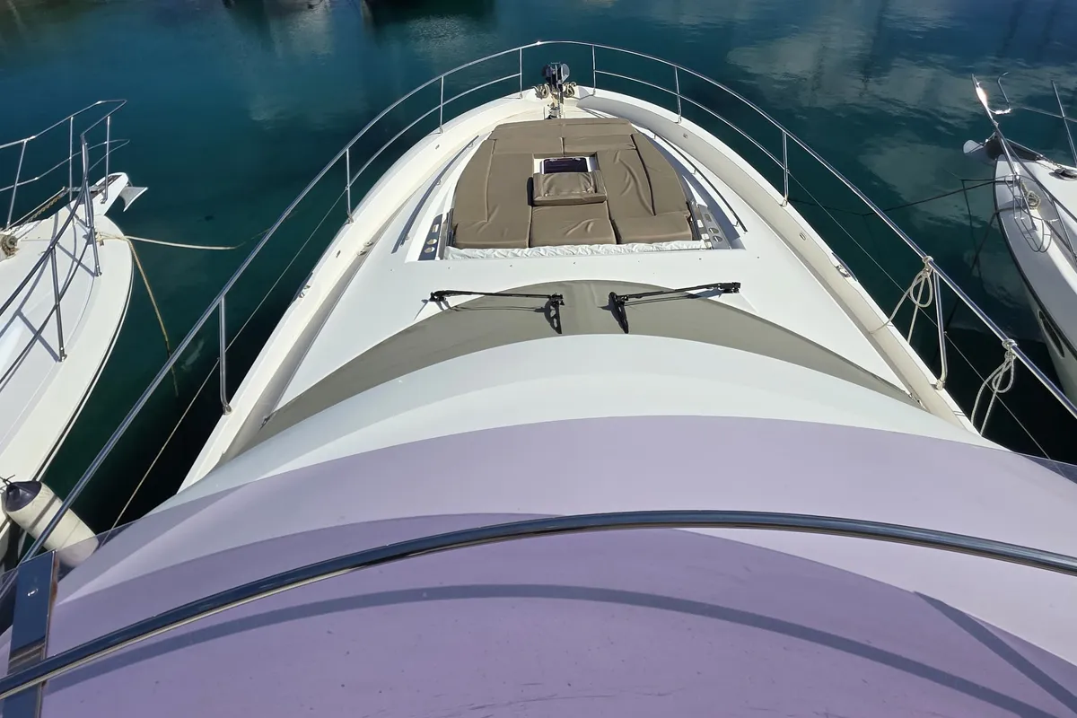 Deck of Very Bery, a Prestige 550 Fly motorboat at Primošten, Croatia