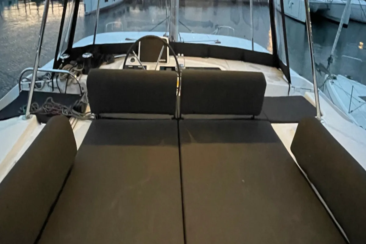 Deck of ASTRAEUS, a Lagoon 46 catamaran at Skiathos, Greece