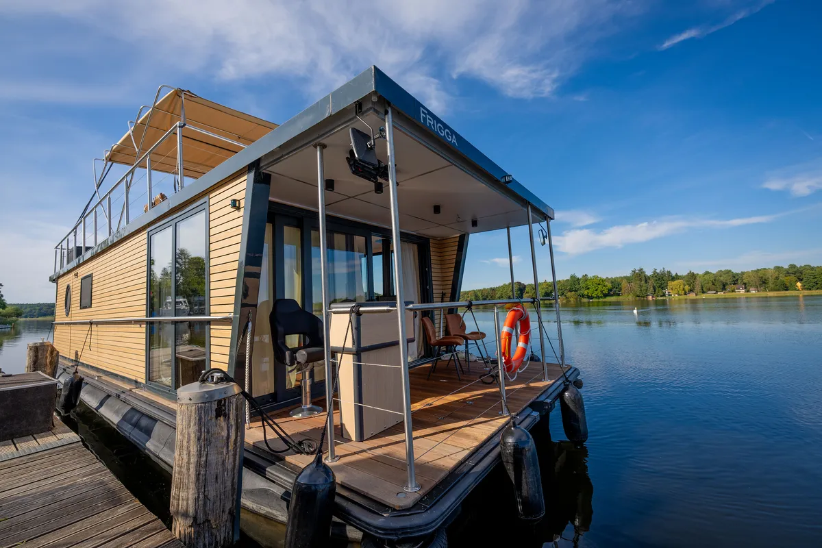 Exterior view of Frigga, a Woma D13 motorboat at Fürstenberg/Havel, Germany