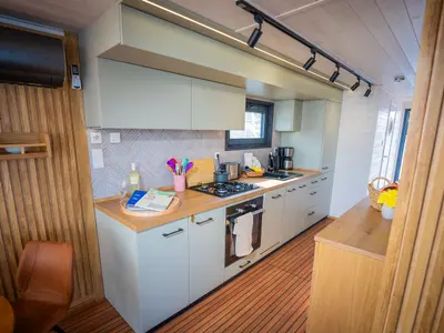 Galley of Frigga, a Woma D13 motorboat at Fürstenberg/Havel, Germany
