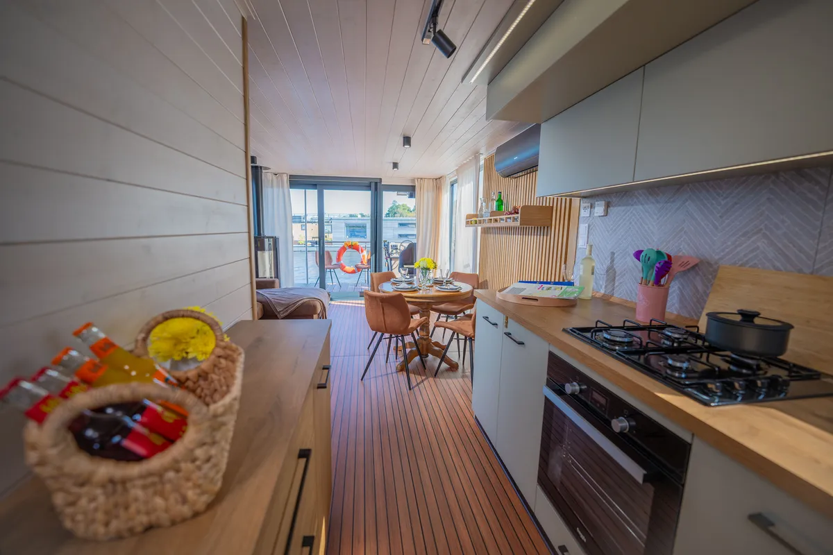 Galley of Frigga, a Woma D13 motorboat at Fürstenberg/Havel, Germany