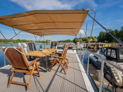 Deck of Frigga, a Woma D13 motorboat at Fürstenberg/Havel, Germany