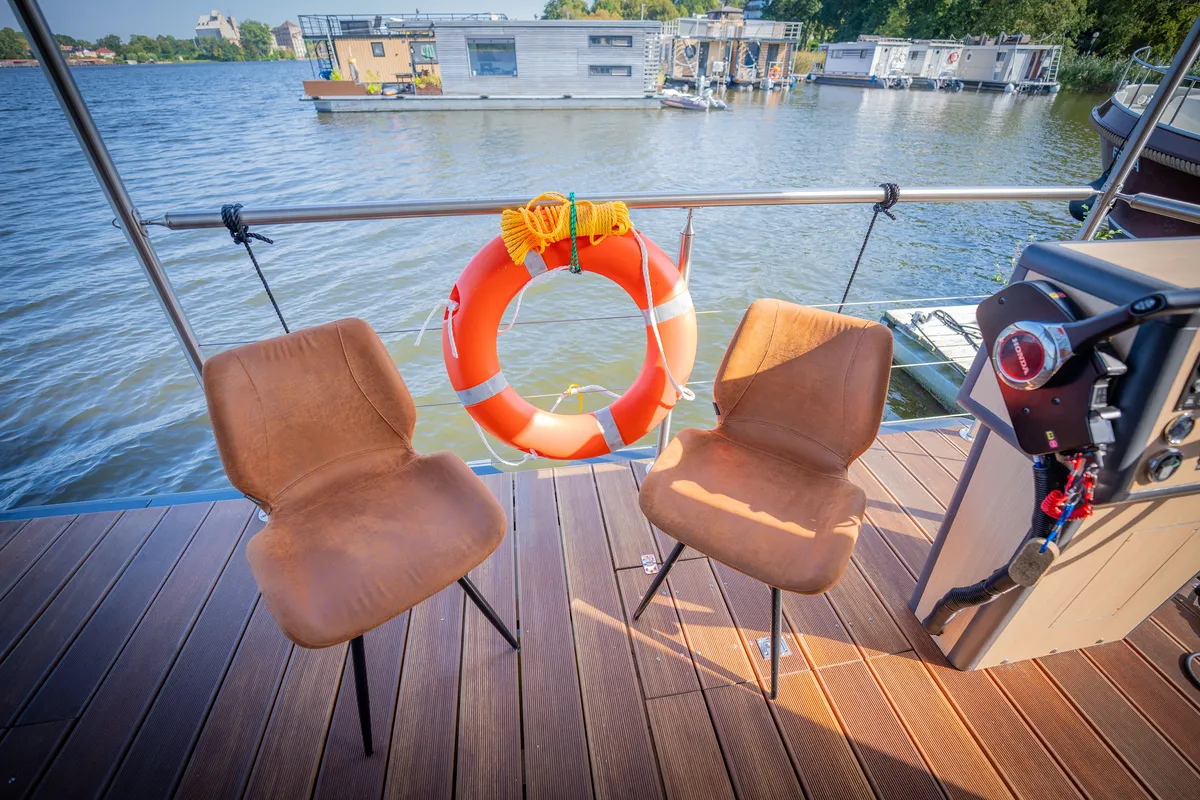 Deck of Frigga, a Woma D13 motorboat at Fürstenberg/Havel, Germany