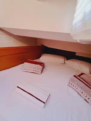 Cabin on MIENTRAS TANTO, a Jeanneau Sun Odyssey 449 sailboat at Sant Antoni de Portmany, Spain