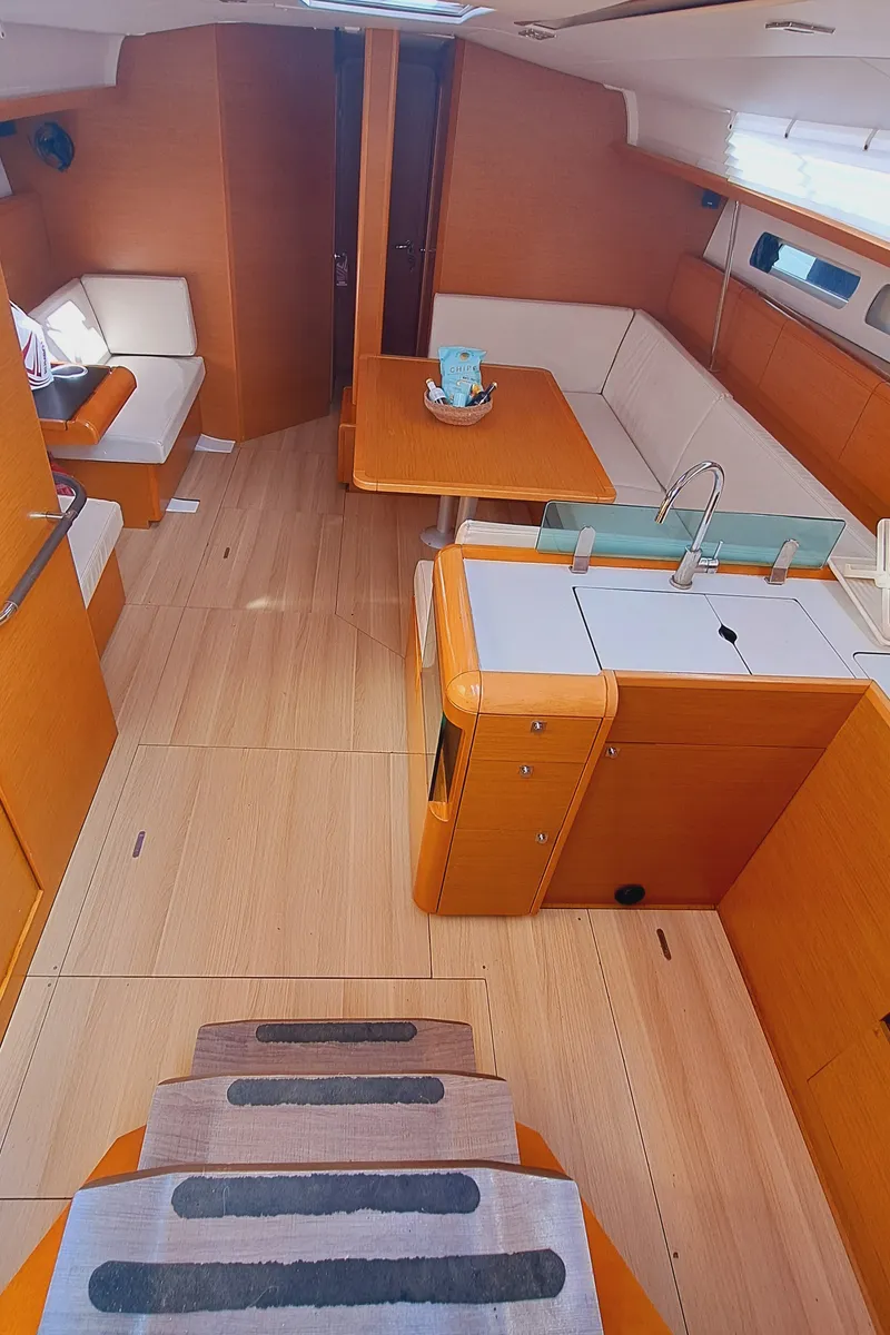 Galley of MIENTRAS TANTO, a Jeanneau Sun Odyssey 449 sailboat at Sant Antoni de Portmany, Spain