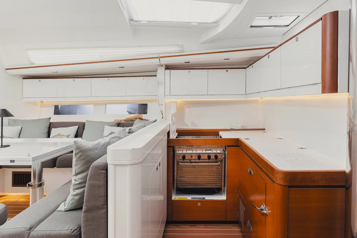 Galley of Bayanbar, a Dufour 500 Grand Large sailboat at Olbia, Italy