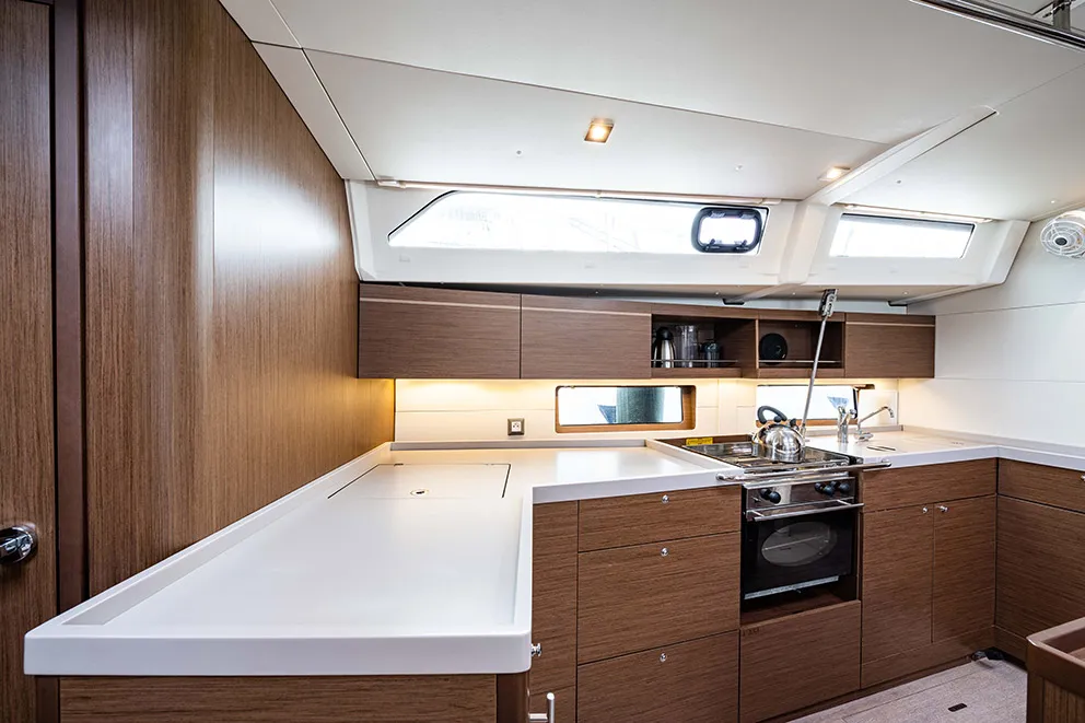 Galley of Esperanza, a Beneteau Oceanis 46.1 sailboat at Lavrion, Greece