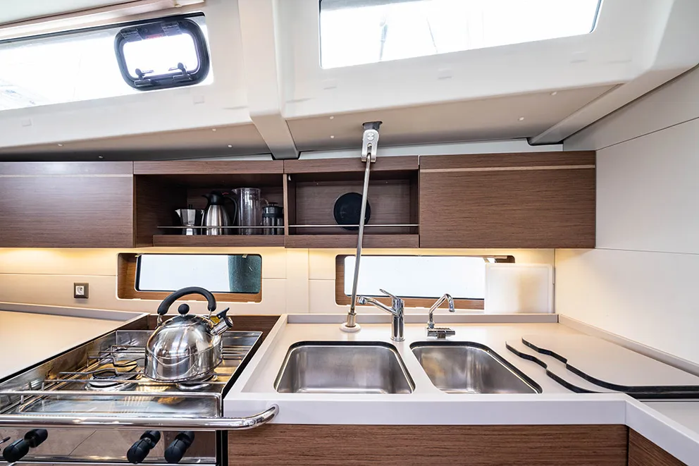 Galley of Esperanza, a Beneteau Oceanis 46.1 sailboat at Lavrion, Greece