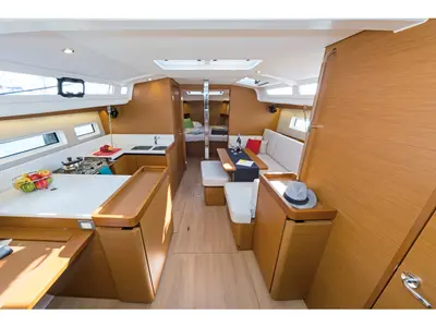 Salon of Dory, a Jeanneau Sun Odyssey 440 sailboat at Kontokali, Greece