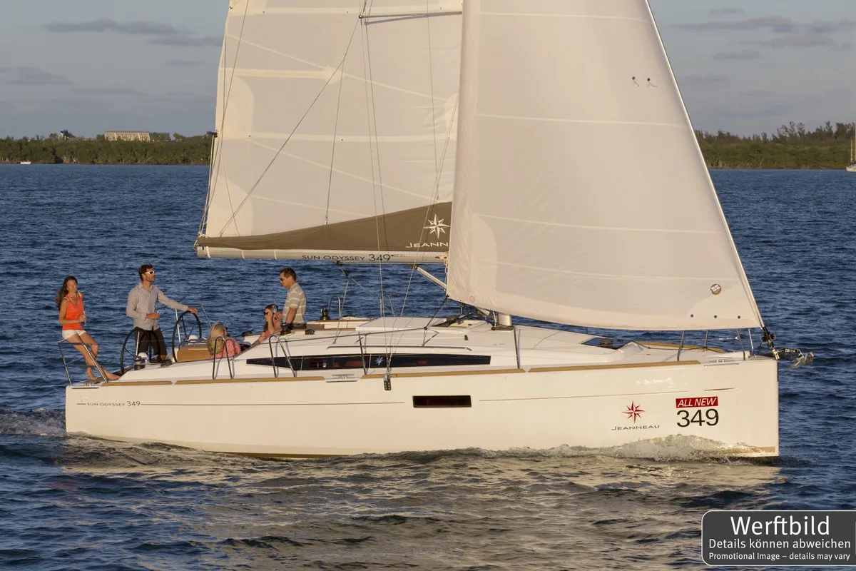 Exterior view of Serineh, a Jeanneau Sun Odyssey 349 sailboat at Punat, Croatia