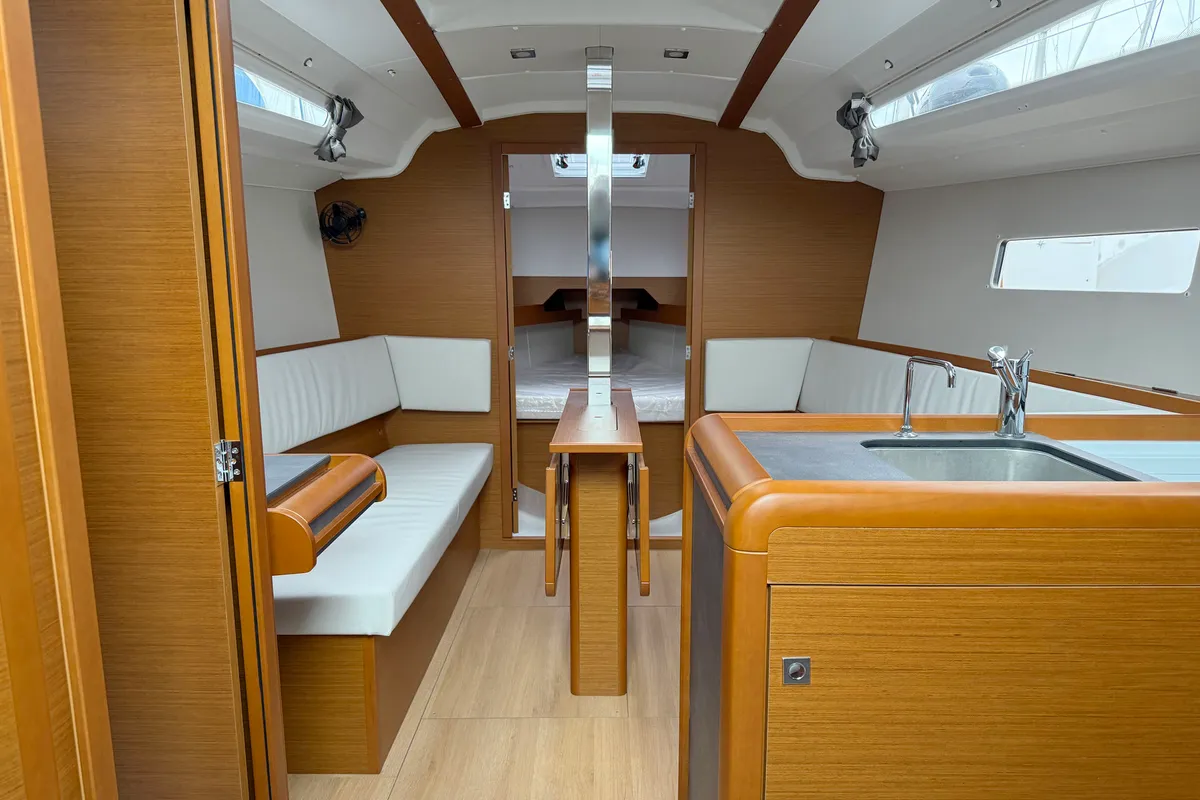 Salon of Serineh, a Jeanneau Sun Odyssey 349 sailboat at Punat, Croatia