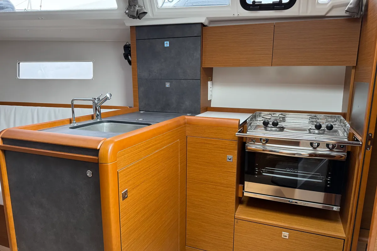 Galley of Serineh, a Jeanneau Sun Odyssey 349 sailboat at Punat, Croatia