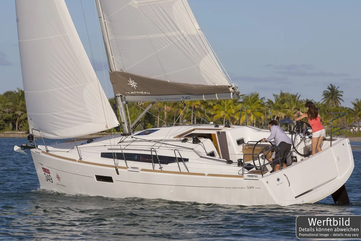Exterior view of Serineh, a Jeanneau Sun Odyssey 349 sailboat at Punat, Croatia