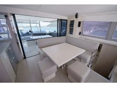 Salon of Horizon, a Leopard 43 PC catamaran at Lefkada, Greece