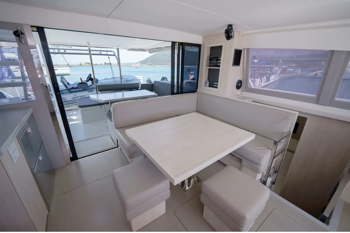 Salon of Horizon, a Leopard 43 PC catamaran at Lefkada, Greece