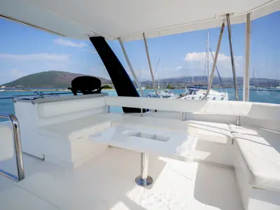 Deck of Horizon, a Leopard 43 PC catamaran at Lefkada, Greece