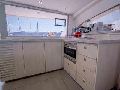 Galley of Horizon, a Leopard 43 PC catamaran at Lefkada, Greece