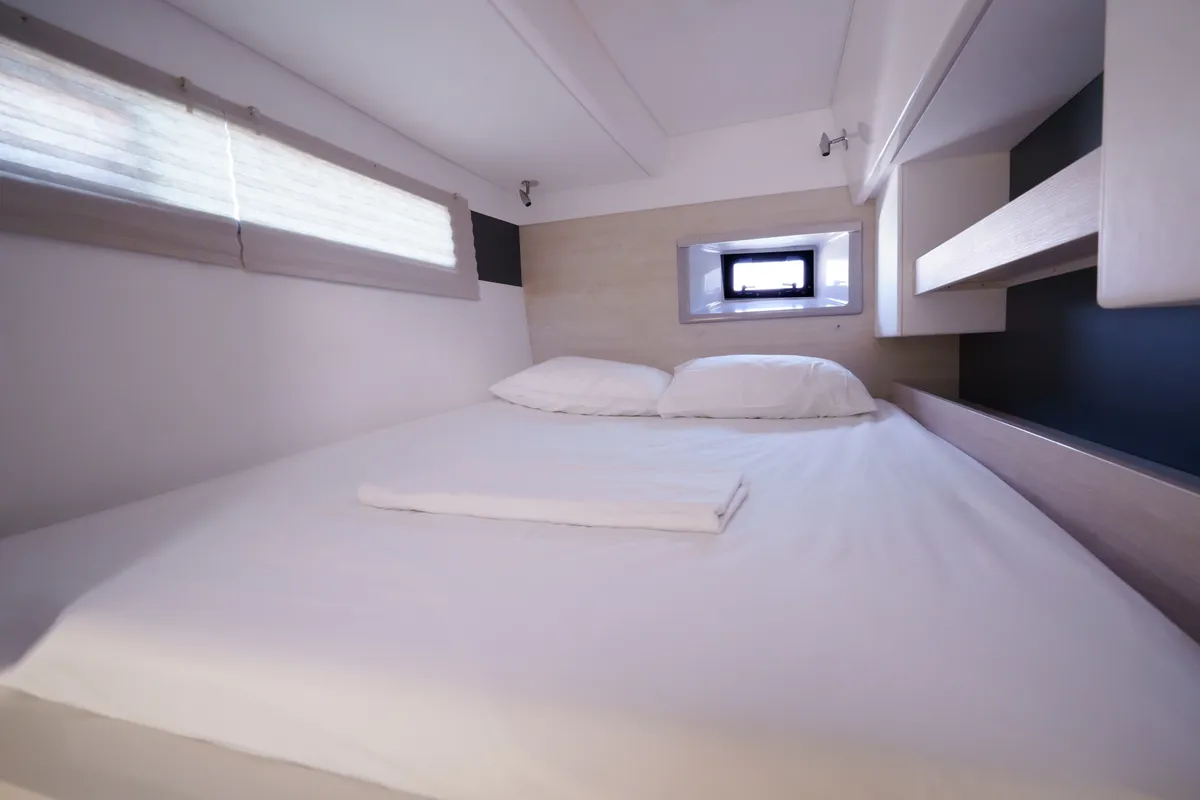 Cabin on Horizon, a Leopard 43 PC catamaran at Lefkada, Greece