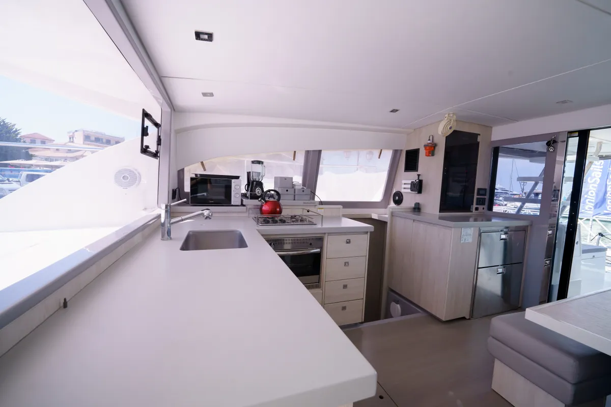 Galley of Horizon, a Leopard 43 PC catamaran at Lefkada, Greece