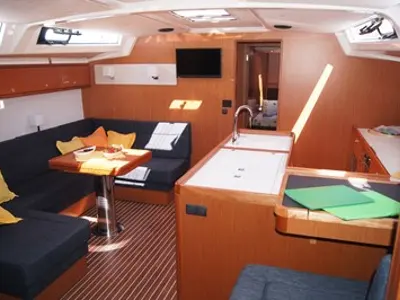 Salon of Baby Blue 2, a Bavaria Cruiser 56 sailboat at Split, Croatia