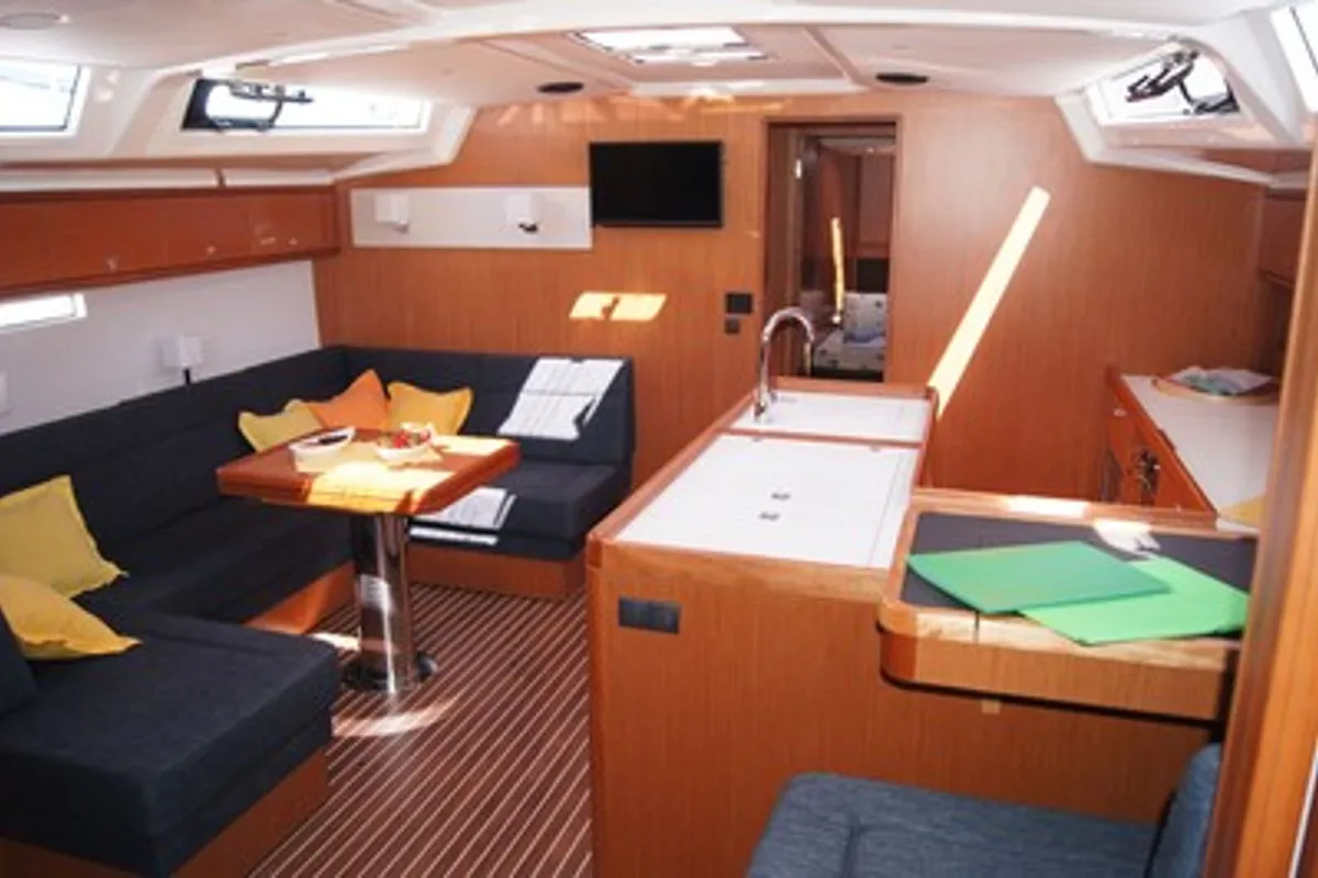 Salon of Baby Blue 2, a Bavaria Cruiser 56 sailboat at Split, Croatia