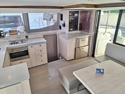 Galley of Prince Laurence, a Leopard 45 catamaran at Tonnarella, Italy