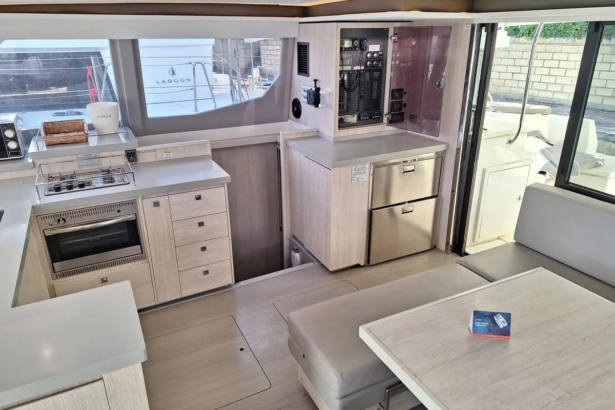 Galley of Prince Laurence, a Leopard 45 catamaran at Tonnarella, Italy