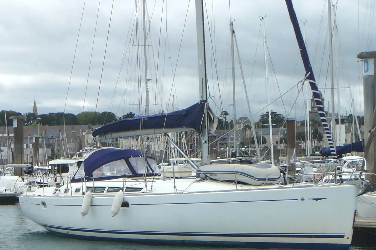 Exterior view of Tattoo, a Jeanneau Sun Odyssey 45 sailboat at Sithonia Municipal Unit, Greece