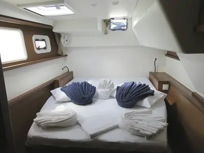 Cabin on Poivre, a Lagoon 450 S catamaran at Roche Caiman, Seychelles