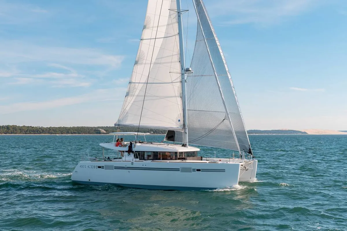 Exterior view of Poivre, a Lagoon 450 S catamaran at Roche Caiman, Seychelles