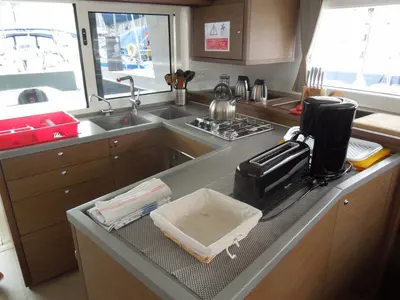Galley of Poivre, a Lagoon 450 S catamaran at Roche Caiman, Seychelles