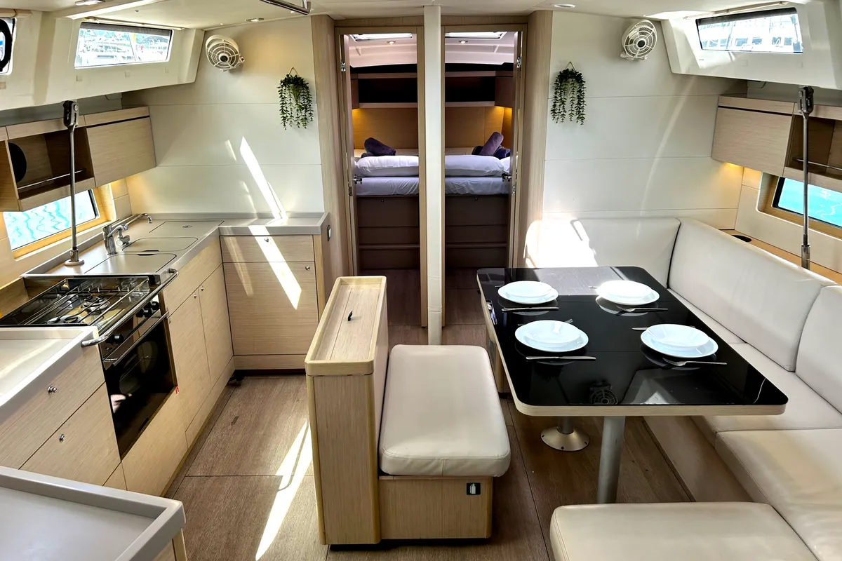 Salon of Capriccio, a Beneteau Oceanis 46.1 sailboat at Kontokali, Greece