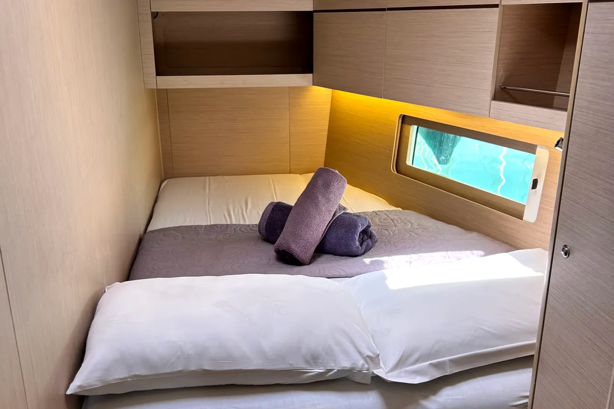 Cabin on Capriccio, a Beneteau Oceanis 46.1 sailboat at Kontokali, Greece