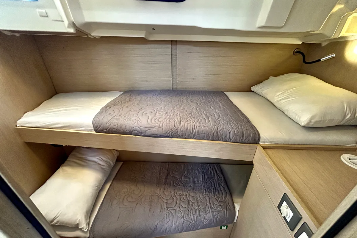 Cabin on Capriccio, a Beneteau Oceanis 46.1 sailboat at Kontokali, Greece