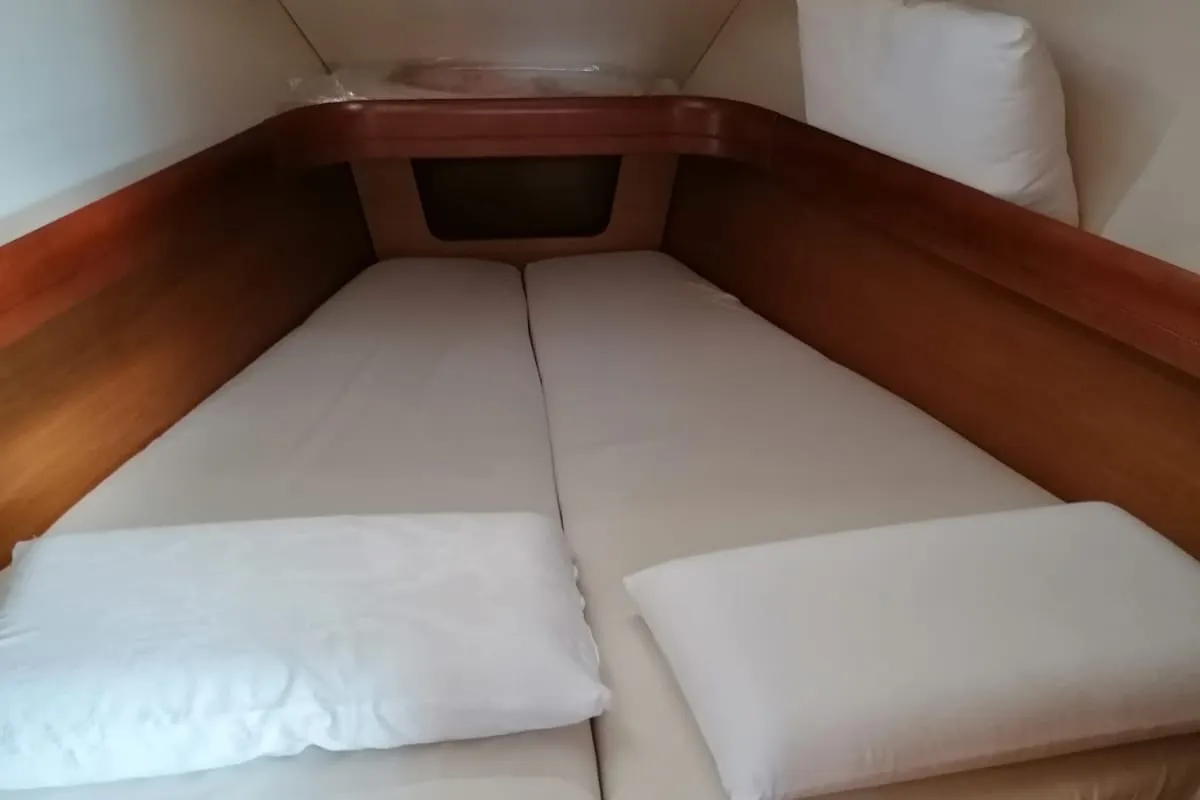 Cabin on Xenia, a Jeanneau Sun Odyssey 39i sailboat at Piombino, Italy