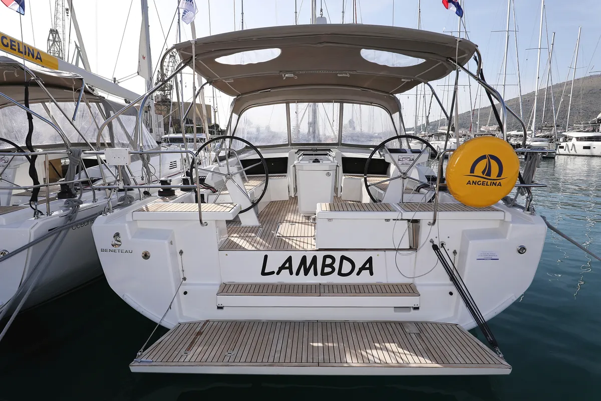 Exterior view of Lambda, a Beneteau Oceanis 46.1 sailboat at Grad Trogir, Croatia