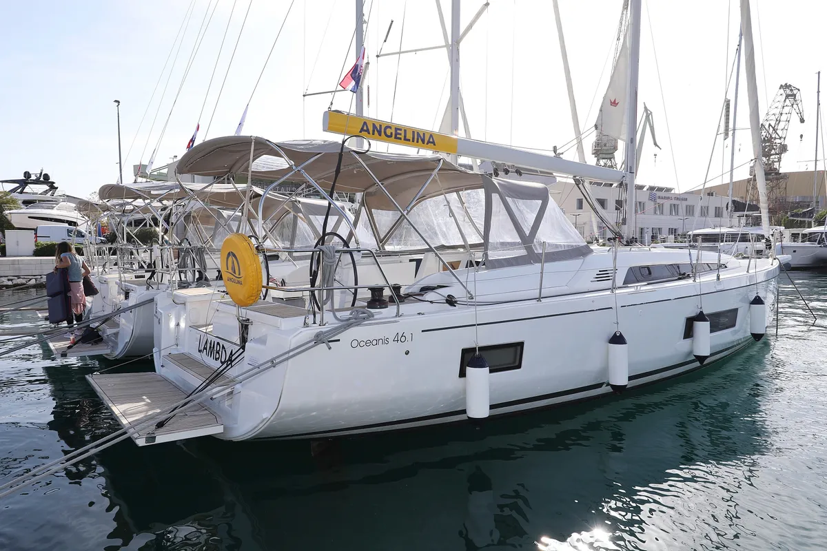 Exterior view of Lambda, a Beneteau Oceanis 46.1 sailboat at Grad Trogir, Croatia