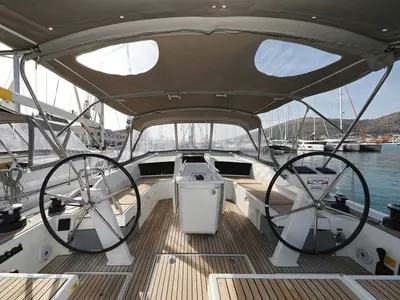 Cockpit of Lambda, a Beneteau Oceanis 46.1 sailboat at Grad Trogir, Croatia