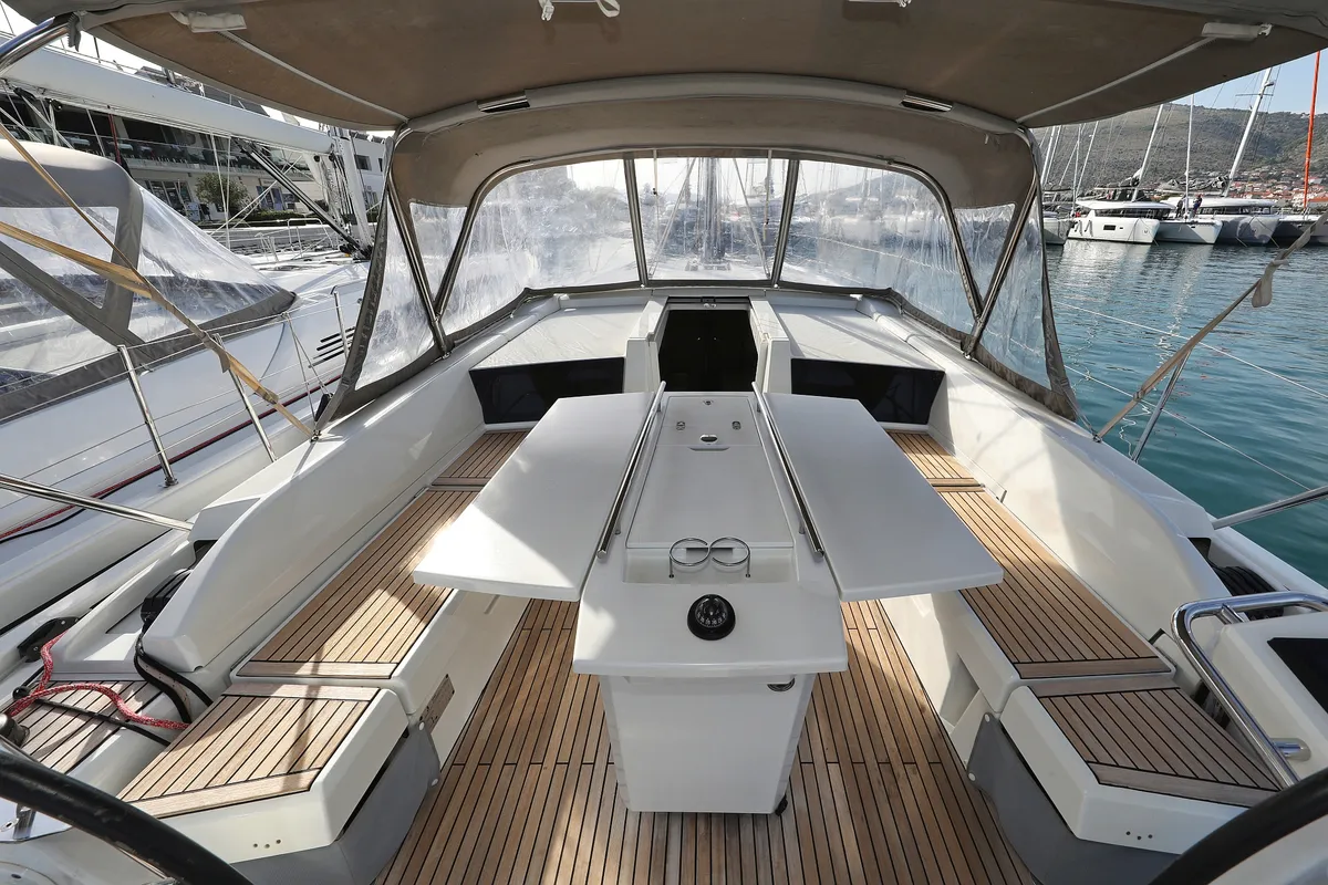 Deck of Lambda, a Beneteau Oceanis 46.1 sailboat at Grad Trogir, Croatia