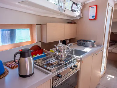 Galley of Triton 89, a Beneteau Oceanis 38.1 sailboat at Fethiye, Turkey