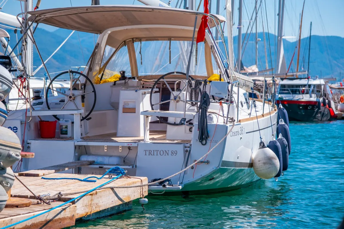 Exterior view of Triton 89, a Beneteau Oceanis 38.1 sailboat at Fethiye, Turkey